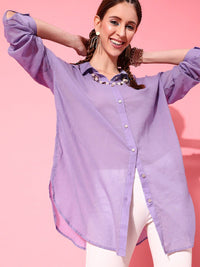 STREET 9 Women Lavender Solid Oversize Shirt