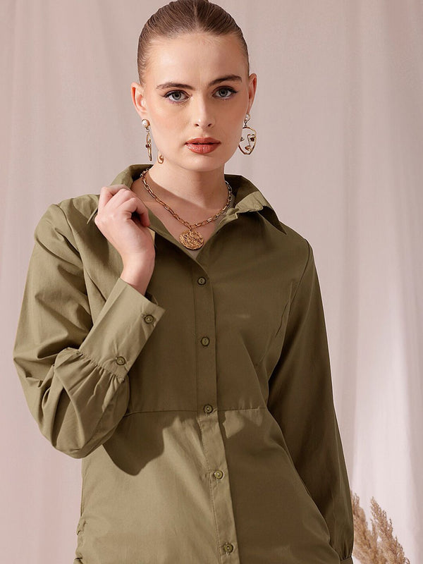 STREET 9 Shirt Collar Cuffed Sleeves Cotton Shirt Dress
