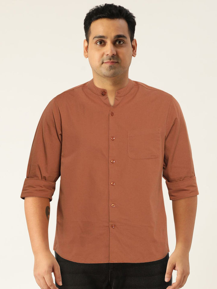 The Indian Garage Co Men Rust Orange Solid Cotton Casual Shirt