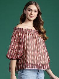 DressBerry Chevron Print Off-Shoulder Bardot Top