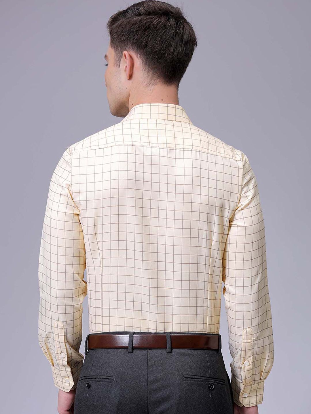 The Indian Garage Co. X Luxe Men Slim Fit Cutaway Collar Grid Tattersall Checked Formal Shirt