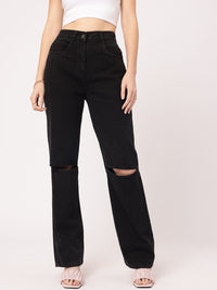 DressBerry Women Rebel Slash Knee Straight Fit Pure Cotton Jeans