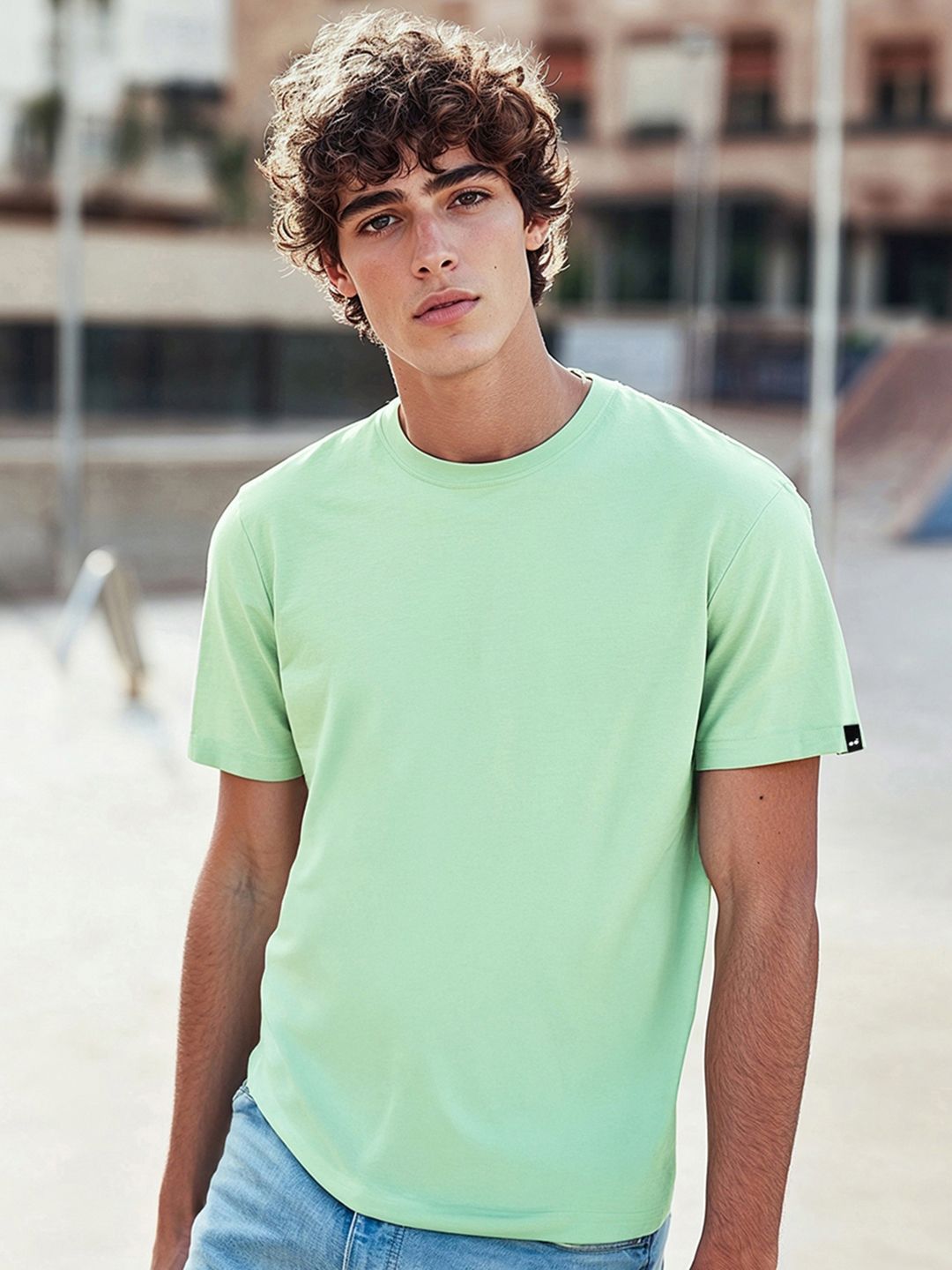 Bewakoof Men Sea Green Solid T-shirt