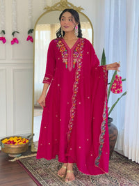 KALINI Women Floral Embroidered Regular Thread Work Kurta with Trousers & With Dupatta