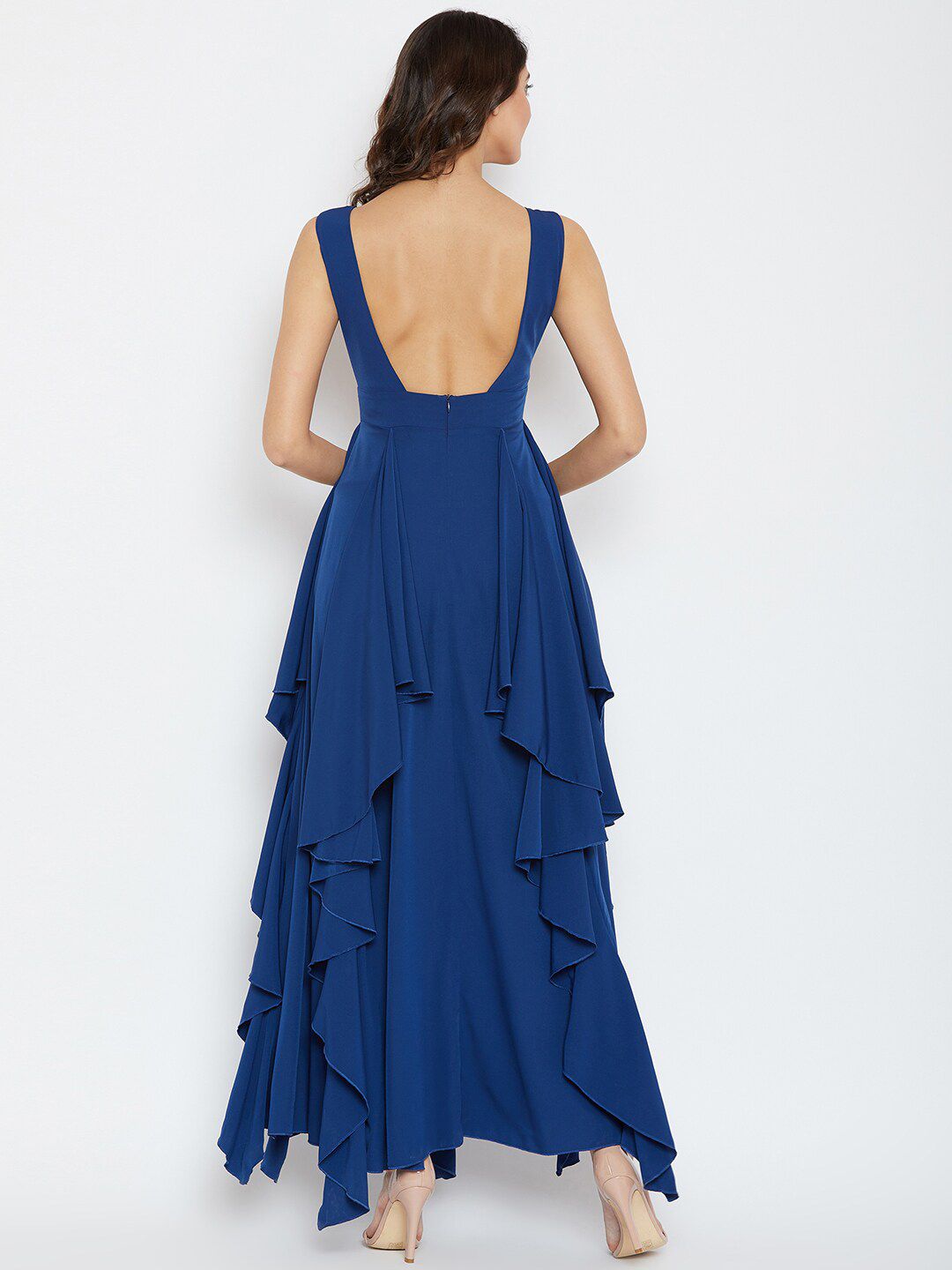 Berrylush Women Blue Crepe Maxi Dress