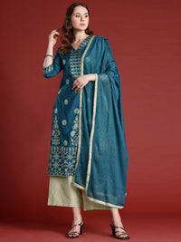 Anouk Ethnic Motifs Foil Printed Gotta Patti Kurta with Palazzos & Dupatta