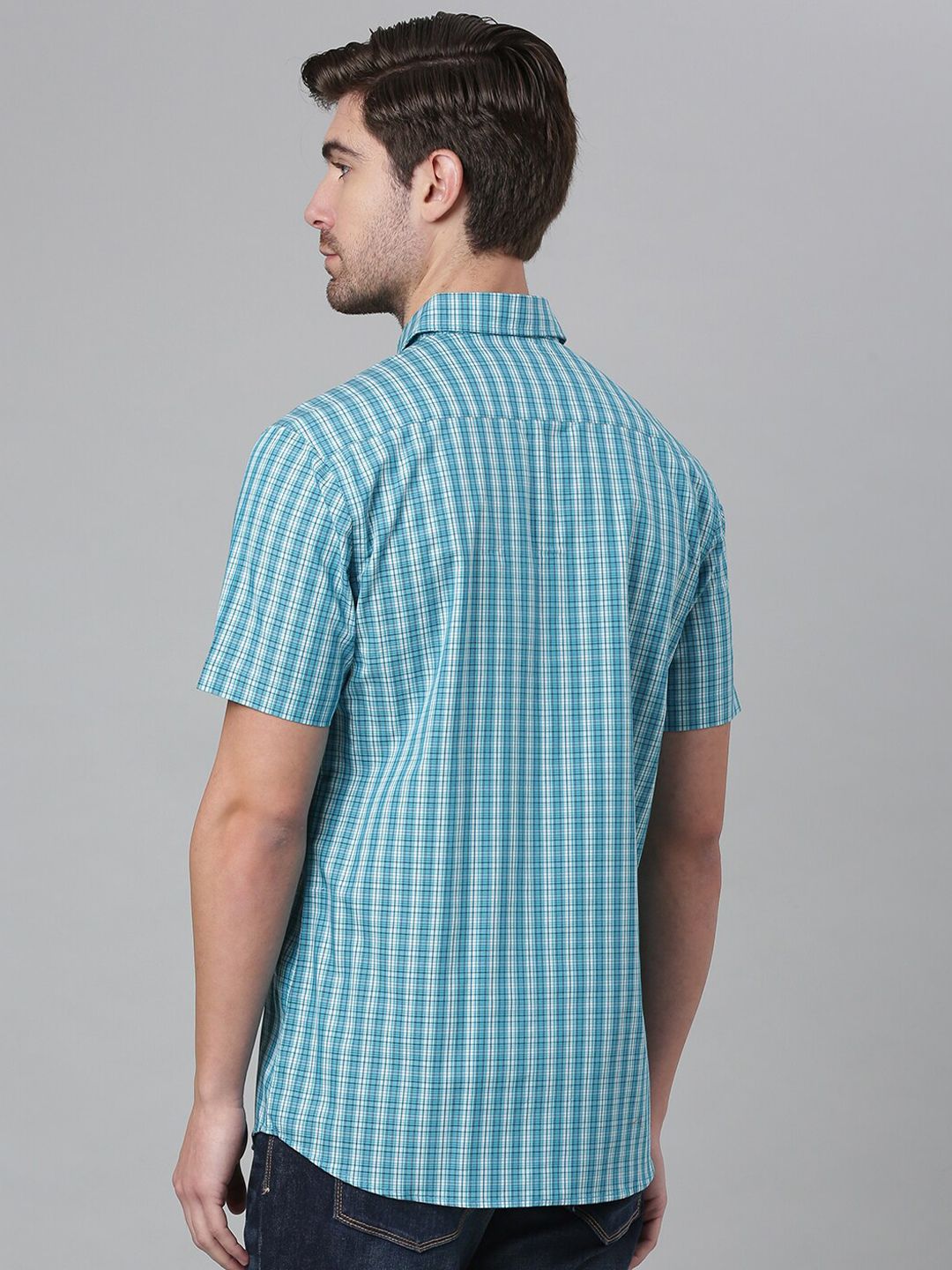 Thomas Scott Men Blue & White Relaxed Gingham Checks Checked Pure Cotton Casual  Shirt
