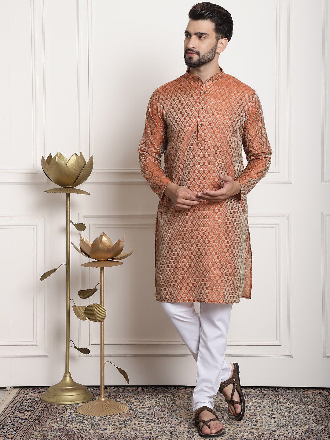 SOJANYA Ethnic Motifs Woven Design Regular Kurta & Churidar With Nehru Jacket