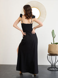 Berrylush Black Sweetheart Neck Tie Ups Maxi Dress
