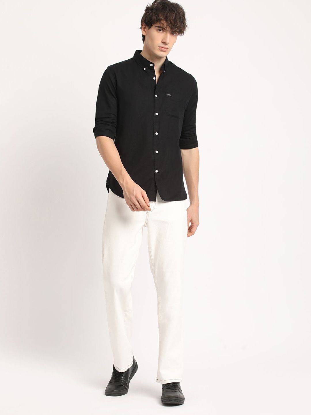 THE BEAR HOUSE Pure Cotton Solid Slim Fit Casual Shirt