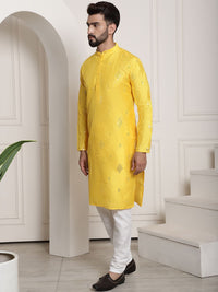 SOJANYA Geometric Embroidered Mirror Work Mandarin Collar Regular Kurta With Pyjama