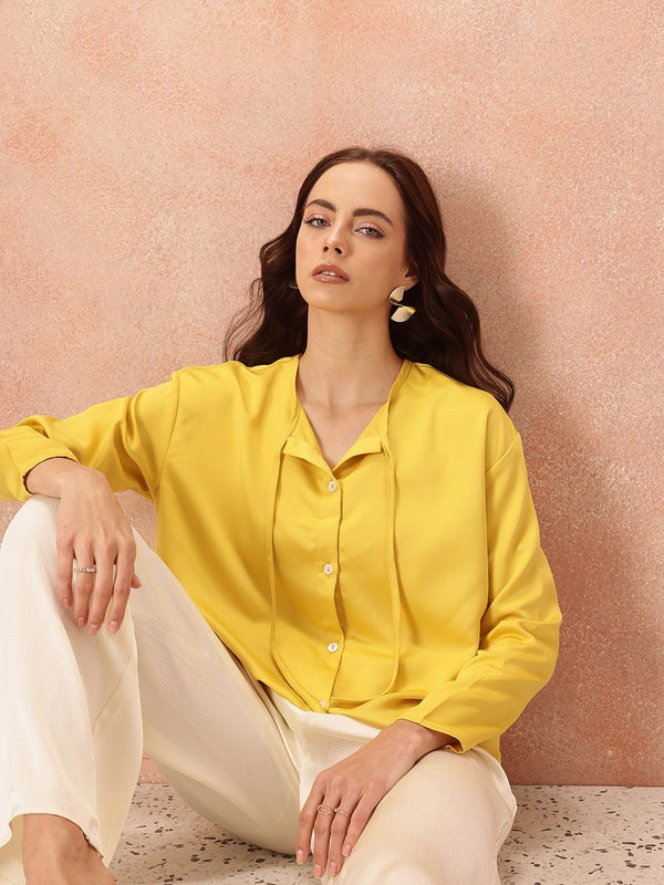 all about you Satin-Finish Tie-Up Neck Shirt