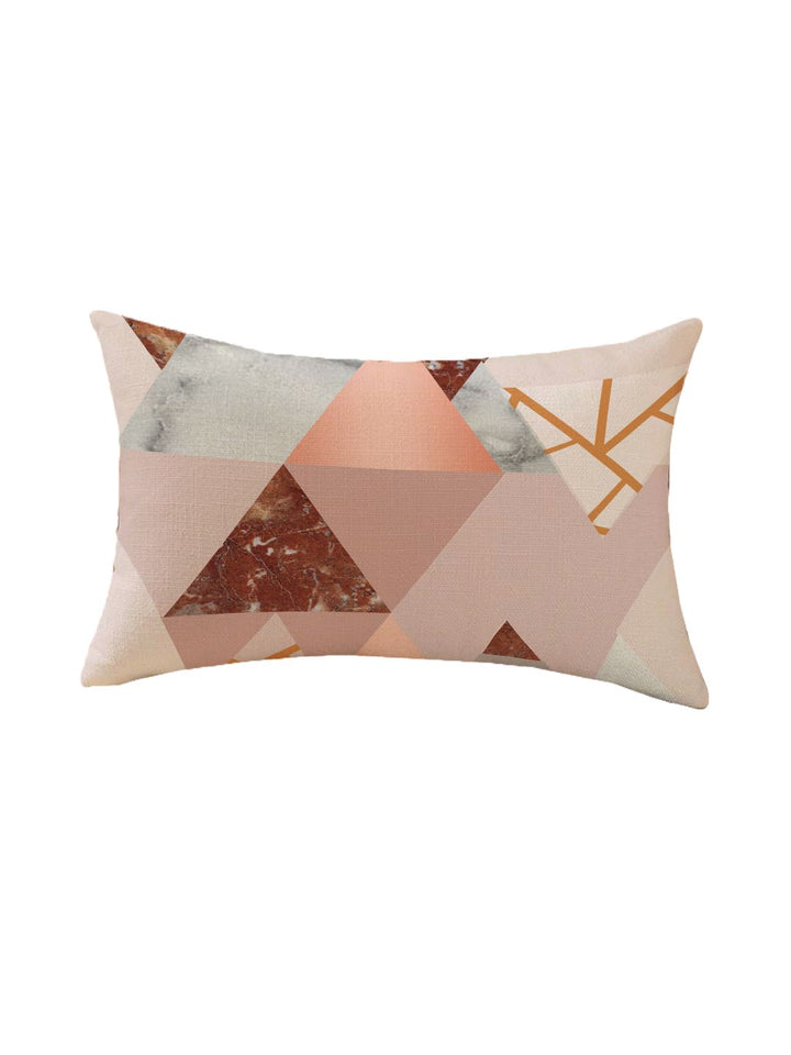 STITCHNEST Brown & Peach-Coloured Set of 2 Geometric Rectangle Cushion Covers