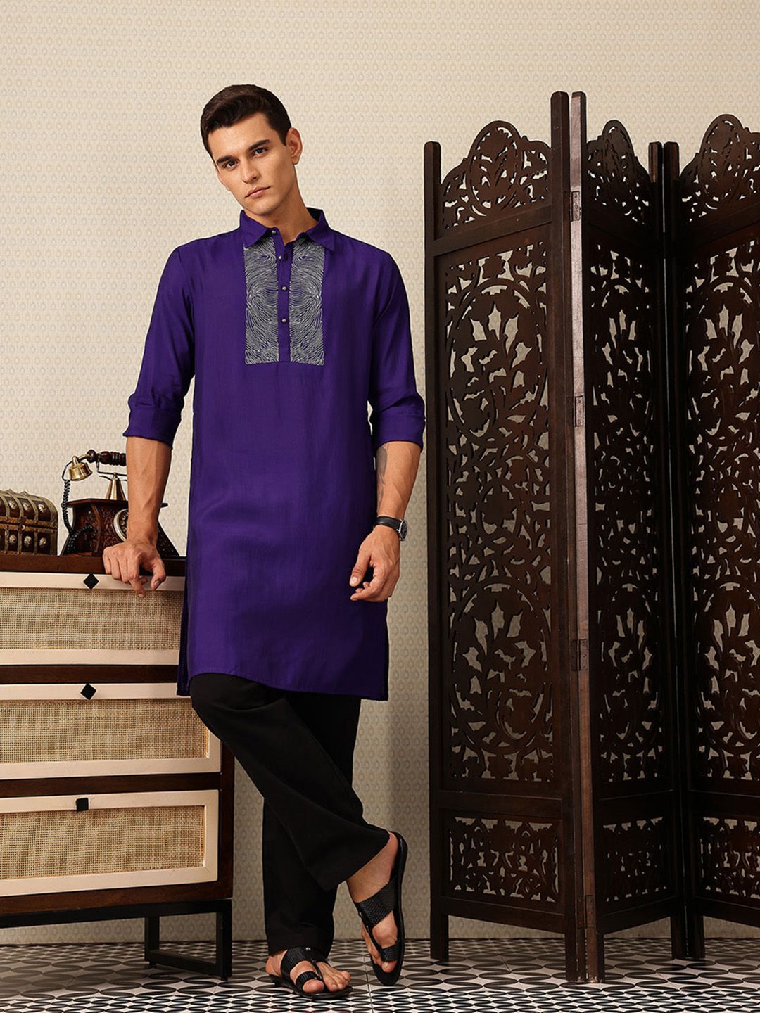 House of Pataudi Yoke Design Thread Work Rozana Kurta