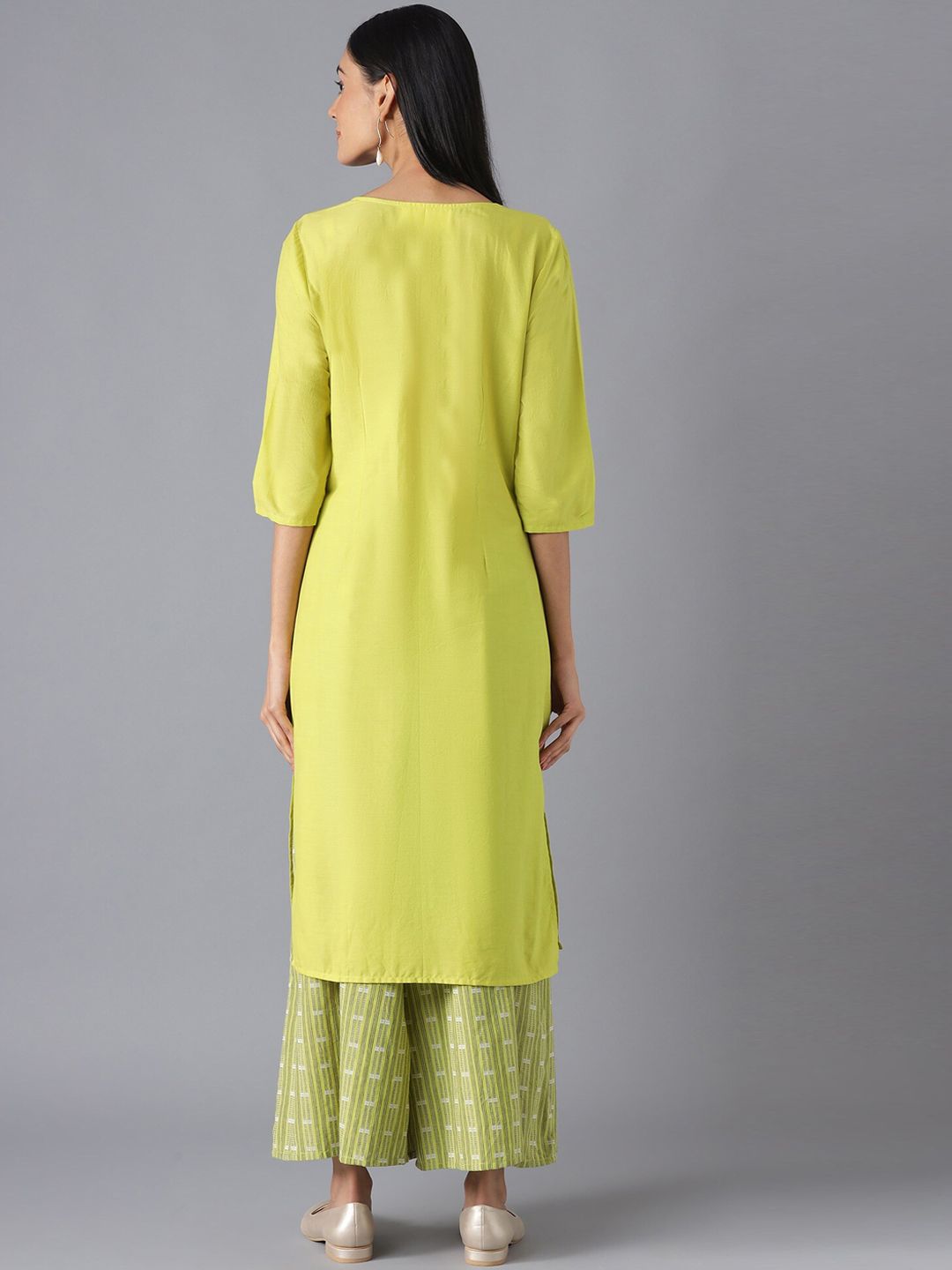 AURELIA Women Green Printed Panelled Pure Cotton Kurta with Palazzos