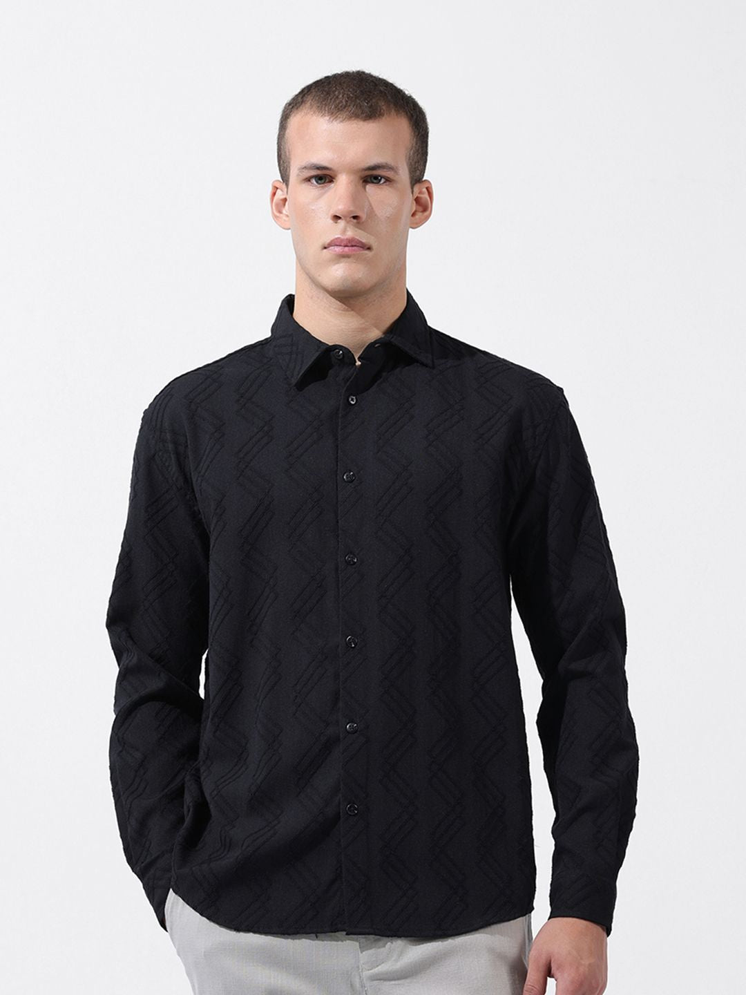 The Indian Garage Co Men Relaxed Fit Solid Dobby Resort Wear Shirt