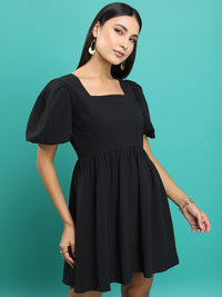 Tokyo Talkies Square Neck Puff Sleeve Gathered Fit & Flare Dress