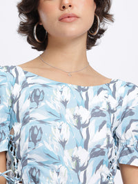 DressBerry Floral Lace Up Detail Crop Top