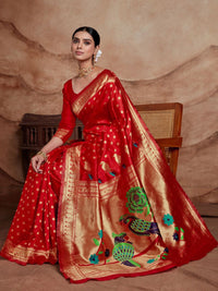 KALINI Ethnic Motifs Silk Blend Woven Paithani Saree with Blouse Piece