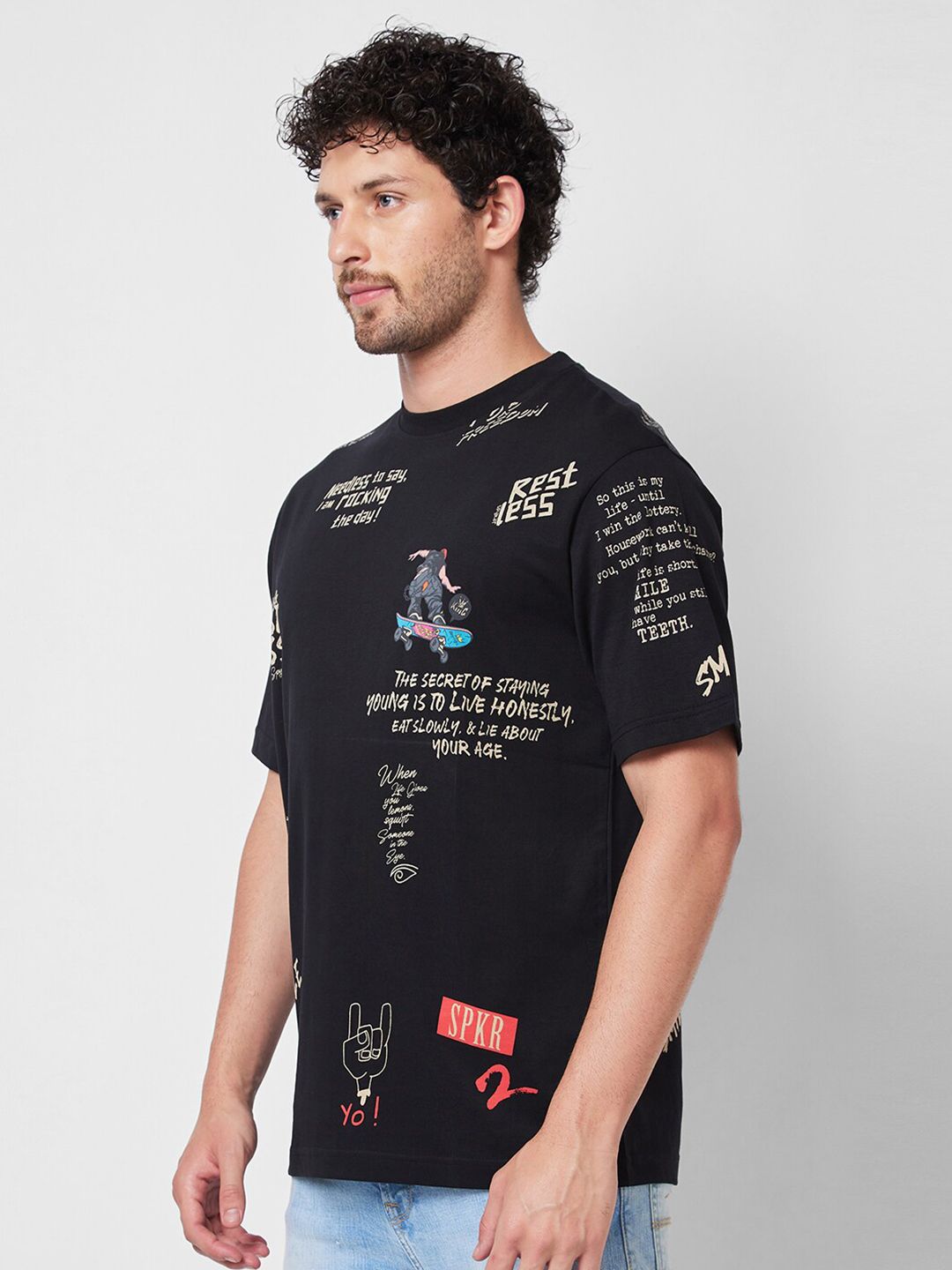 SPYKAR Round Neck Short Sleeves Printed Cotton T-shirt