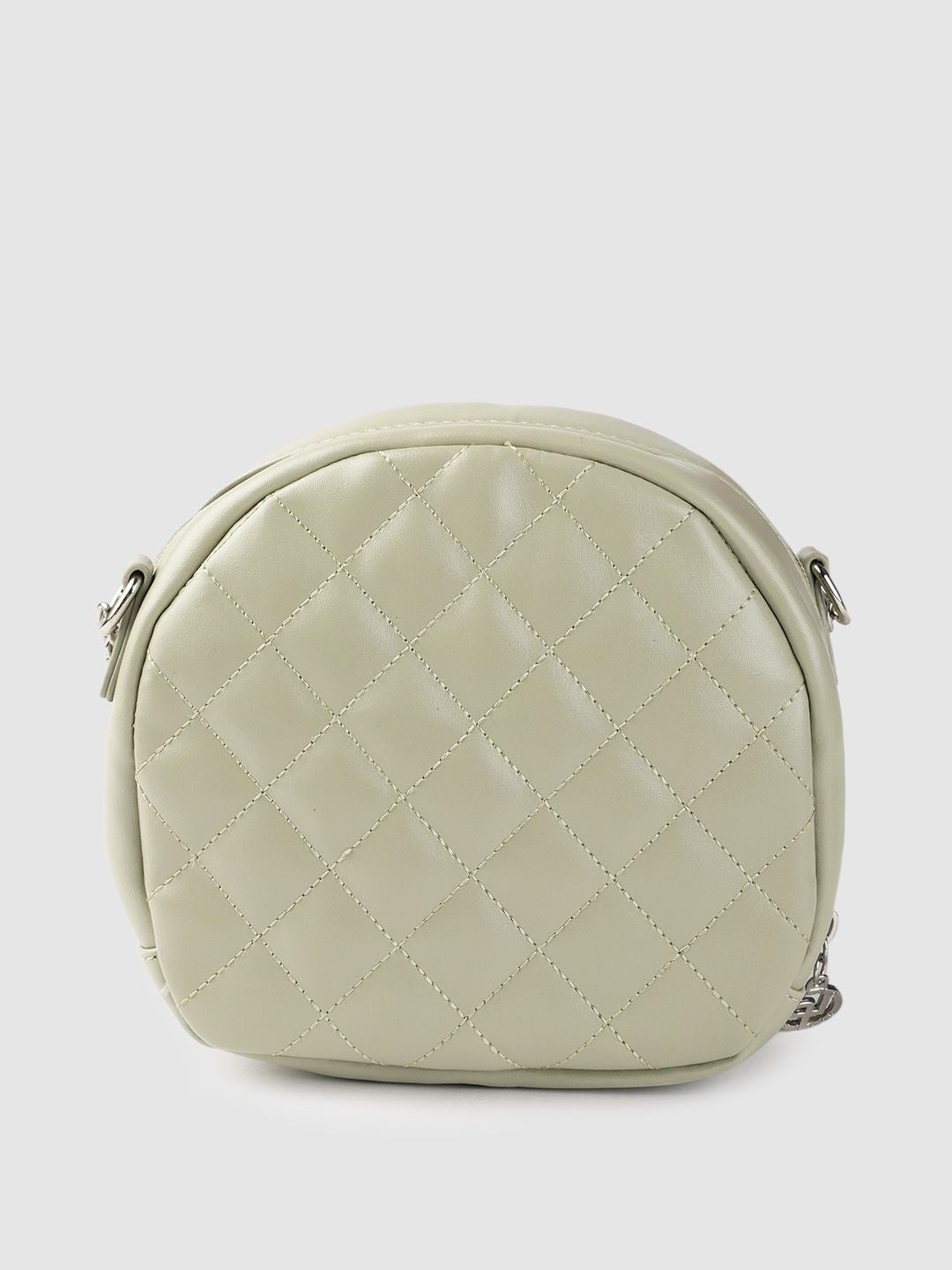 Lino Perros Sage Green Quilted Half Moon Sling Bag with Non-Detachable Sling Strap