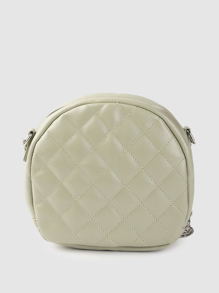 Lino Perros Sage Green Quilted Half Moon Sling Bag with Non-Detachable Sling Strap