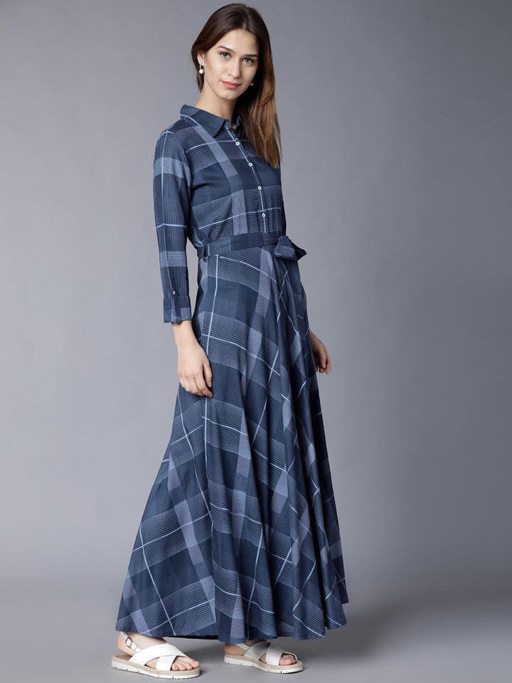 Vishudh Women Navy Blue Printed Maxi Dress
