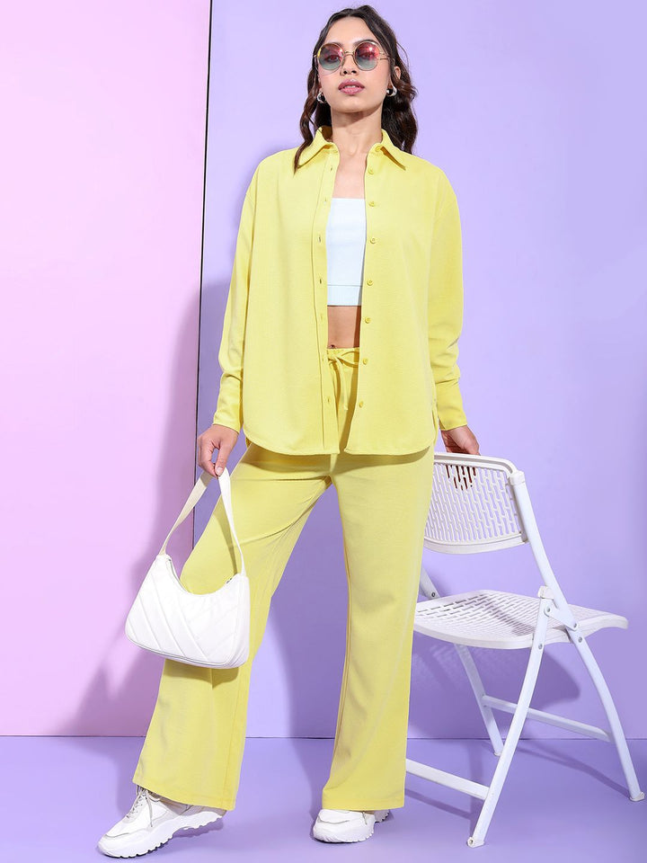 Tokyo Talkies Yellow Self Design Shirt With Trousers