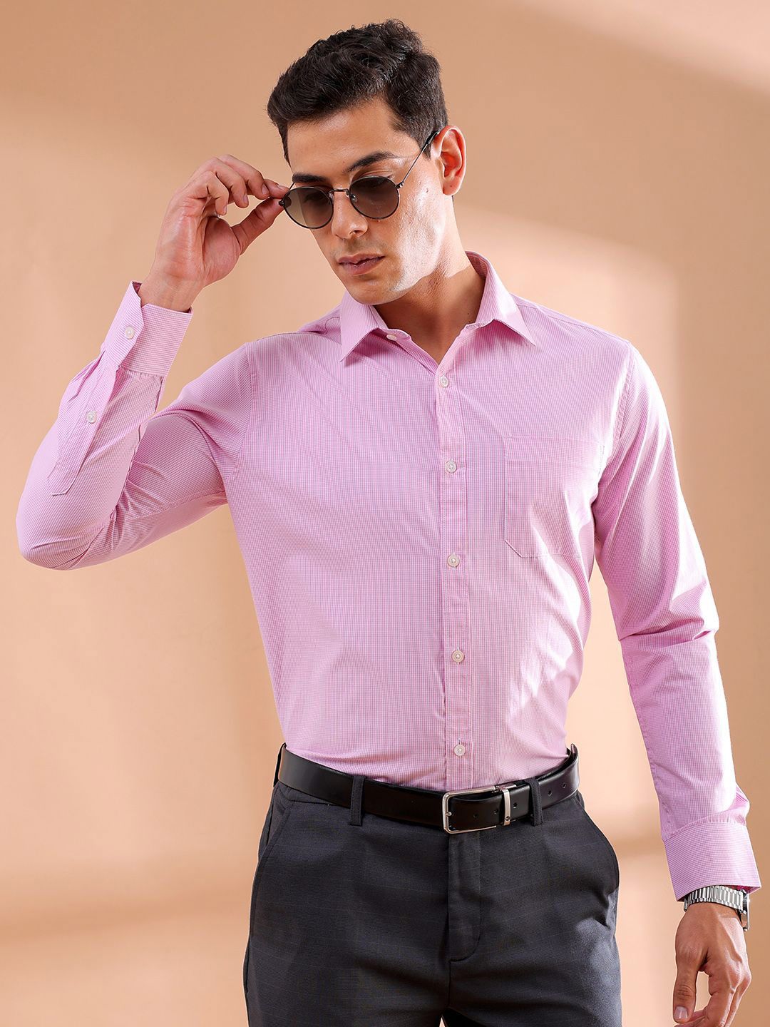 The Indian Garage Co. X Luxe Men Slim Fit Micro Checks Formal Shirt