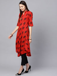 SOJANYA Kurta Bercetak A-Line Wanita Merah & Hitam