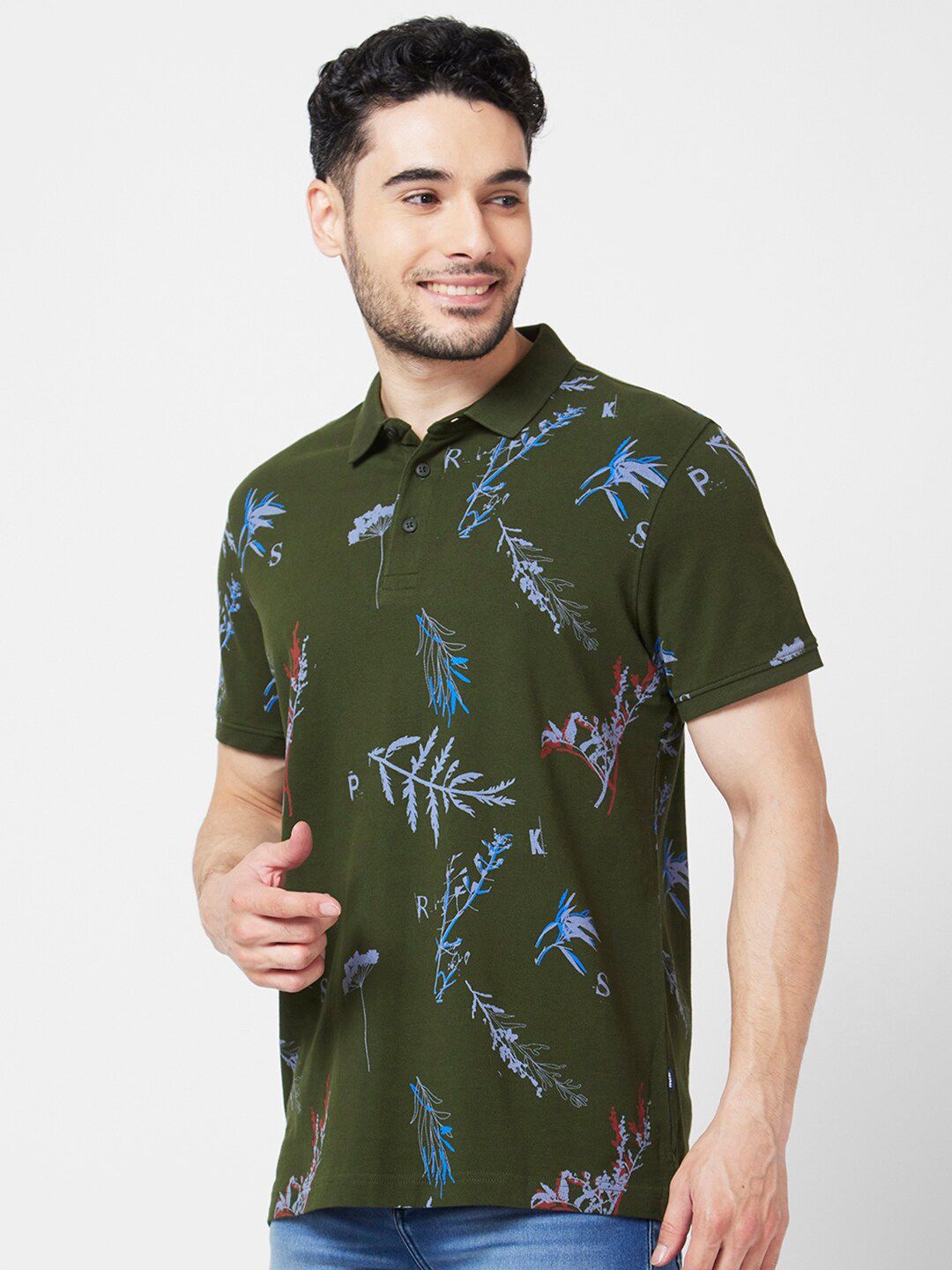 SPYKAR Graphic Printed Polo Collar Slim Fit Cotton Casual T-Shirt