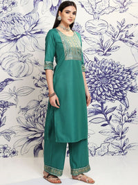 Vishudh Green Ethnic Motifs Yoke Design Regular Straight Kurta With Palazzos & Dupatta