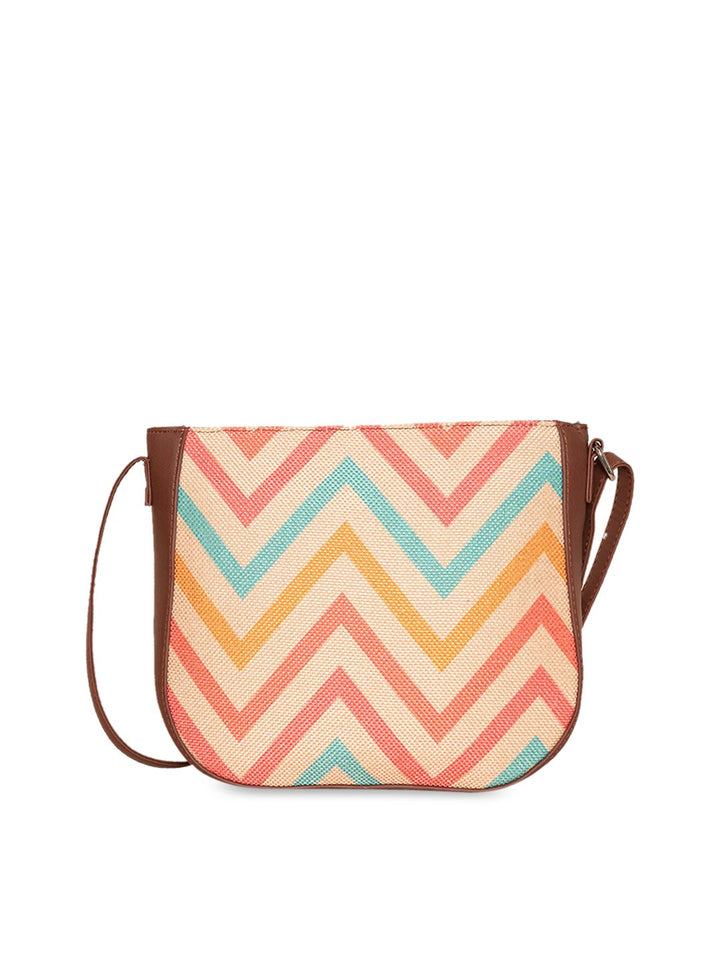 ZOUK Pink Geometric Striped Structured Sling Bag with Quilted