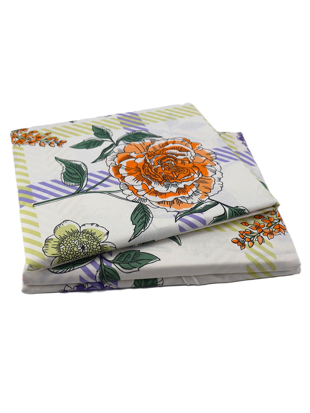 BOMBAY DYEING Allure Purple Floral Cotton 144TC Fitted Bedsheet Set-1.52m X 1.98m X30cm