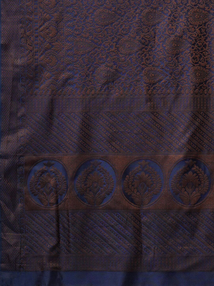 Saree mall Navy Blue & Gold-Toned Woven Design Zari Silk Blend Banarasi Sarees