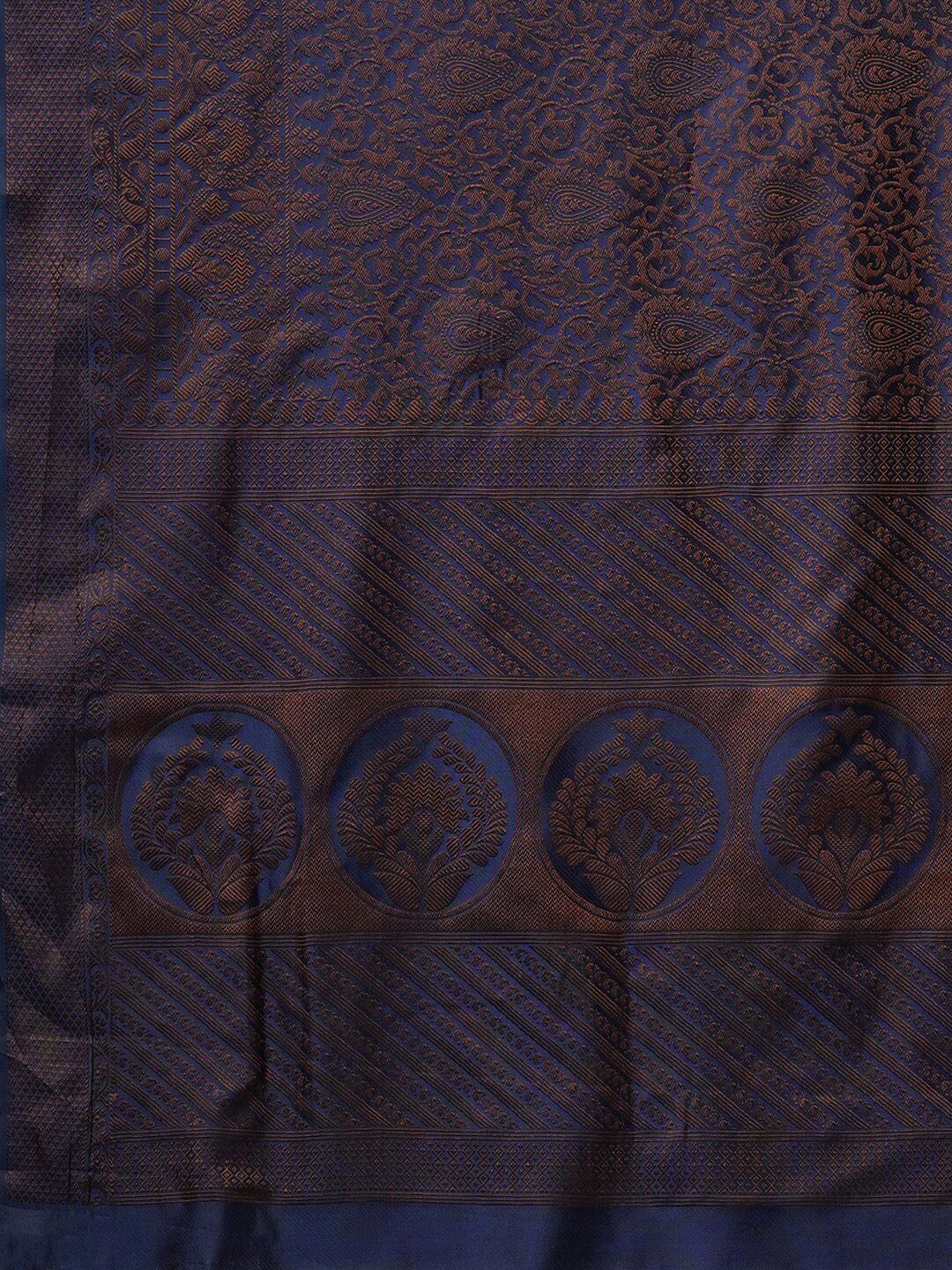 Saree mall Navy Blue & Gold-Toned Woven Design Zari Silk Blend Banarasi Sarees