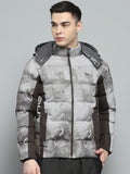 Monte Carlo Men Hooded Abstract Printed Casual Puffer Lightweight Jacket