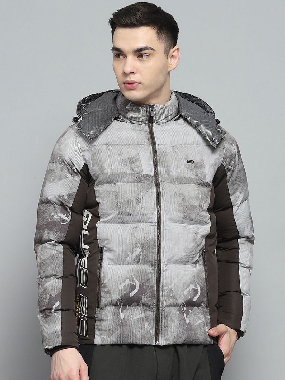 Monte Carlo Men Hooded Abstract Printed Casual Puffer Lightweight Jacket