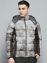 Monte Carlo Men Hooded Abstract Printed Casual Puffer Lightweight Jacket