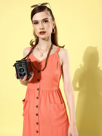 DressBerry Women Enchanting Coral Solid Sundress