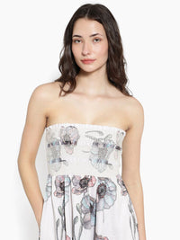 Rareism Off Shouler Floral Printed Cotton Fit & Flare Midi Dress