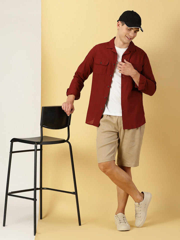 Thomas Scott Classic Cuban Collar Cotton Linen Casual Shacket