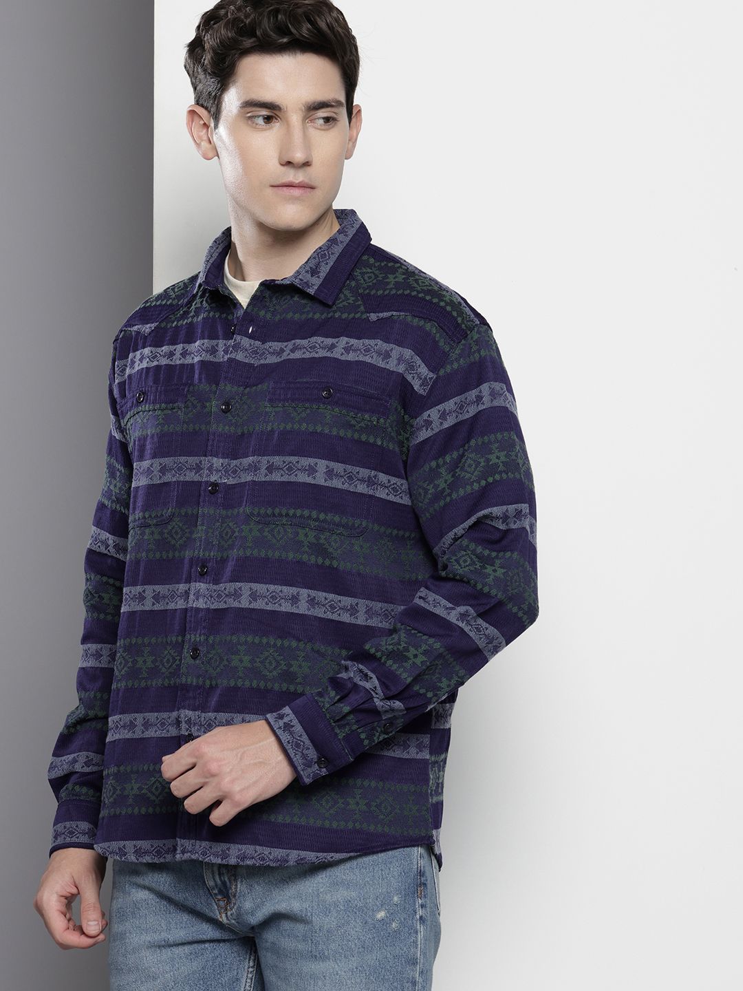 The Indian Garage Co Self-Design Ethnic Drop-Shoulder Sleeves Relaxed Fit Casual Shirt