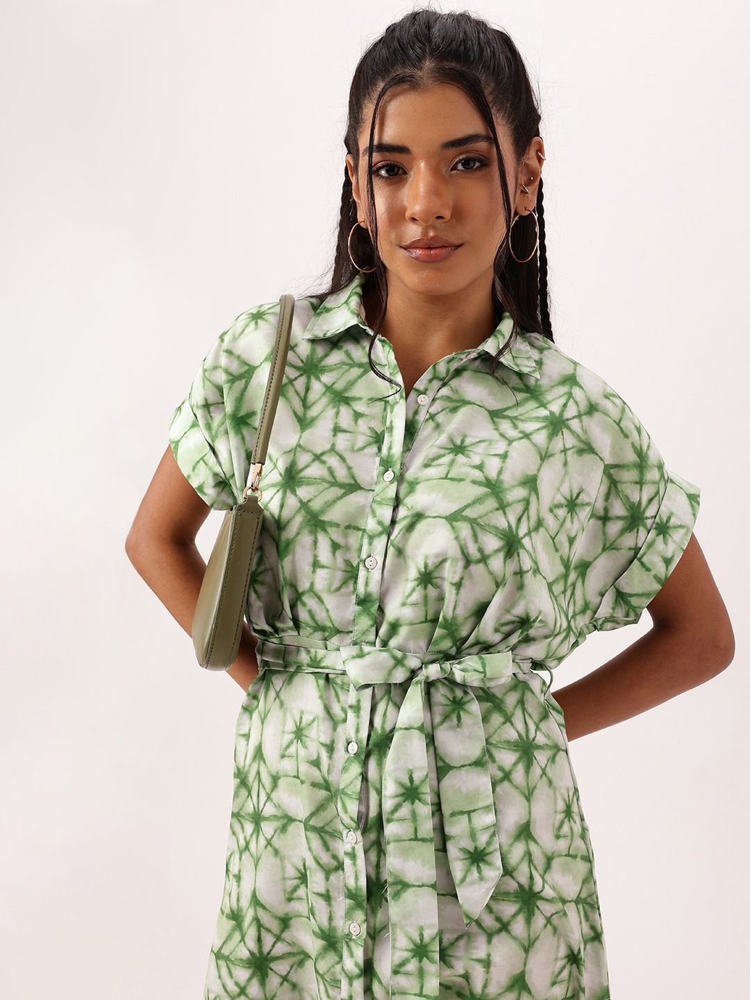 DressBerry Artistic Girly Edge Dyed Pleated Shirt Style Dress