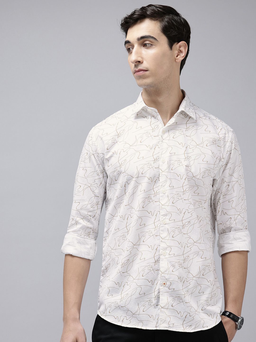 Park Avenue Pure Cotton Slim Fit Abstract Printed Casual Shirt