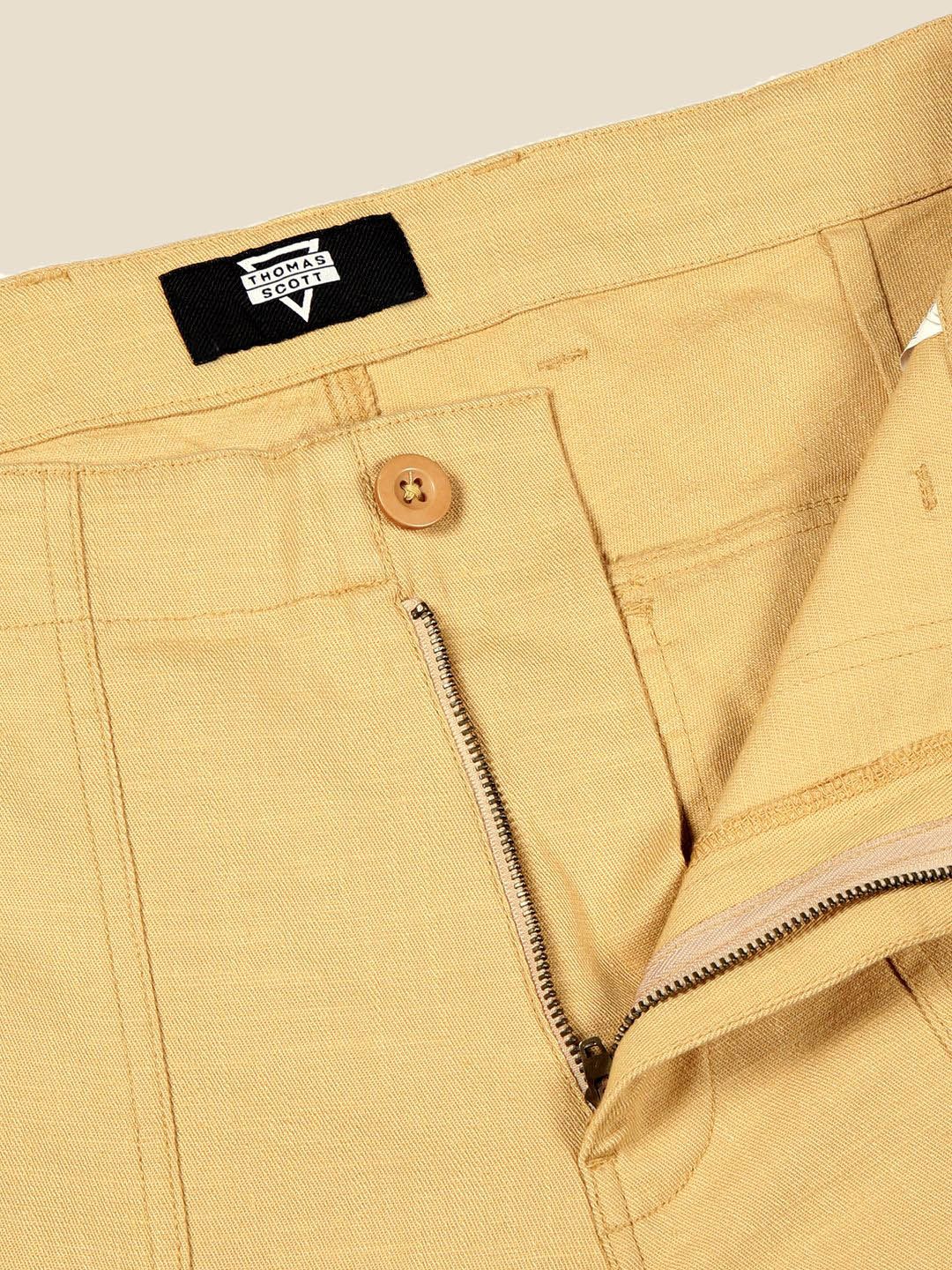 Thomas Scott Men Smart Regular Fit Mid-Rise Easy Wash Linen Chinos Trousers