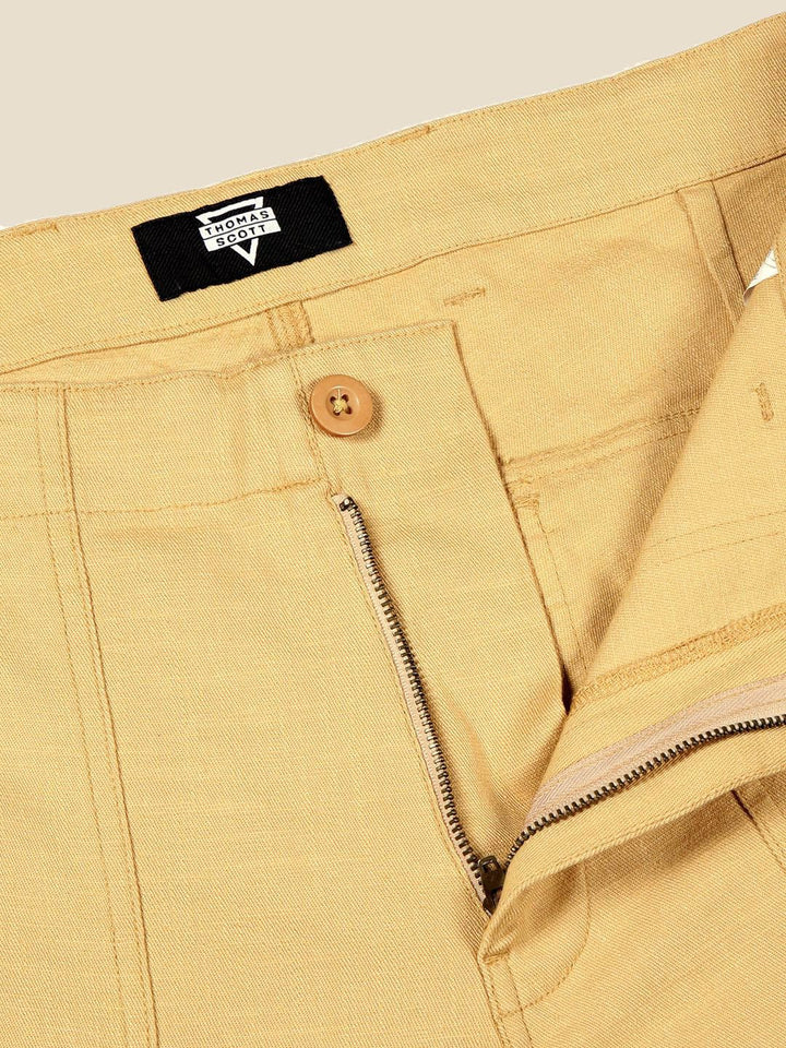Thomas Scott Men Smart Regular Fit Mid-Rise Easy Wash Linen Chinos Trousers