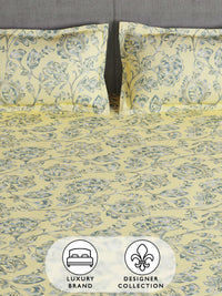 Story@home Cream & Grey Floral 180 TC Queen Bedsheet with 2 Pillow Covers