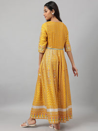 W Yellow Ethnic Motifs Keyhole Neck Ethnic Maxi Dress