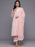 Varanga Floral Embroidered Panelled Thread Work Pure Cotton Kurta With Trousers & Dupatta